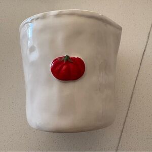 Empty Ceramic Candle Jar or  Planter with Red Tomato Design